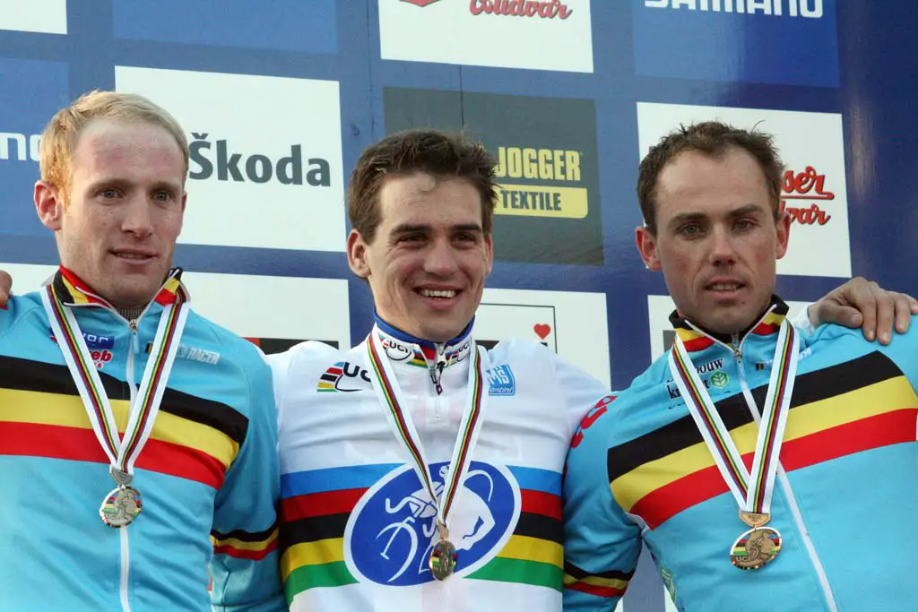 Elite Men's podium in Tabor, from left: Vantornout, Stybar, Nys  Bart Hazen