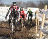 Zach McDonald leads the train of Lindine and the two Cannondale-CyclocrossWorld riders at 2013 Cyclocross National Championships.© Meg McMahon