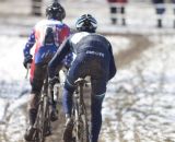 Don Myrah battling with Jon Cariveau in the tightest race of the day. 2013 Cyclocross World Championships, Masters 45-49. © Cyclocross Magazine
