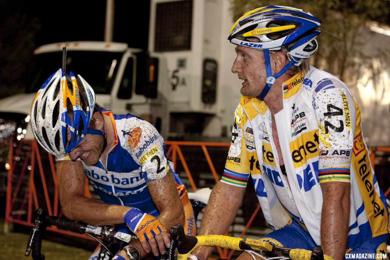 Bart Wellens and Bart Aernouts discuss the night's hot, humid racing.  Cyclocross Magazine