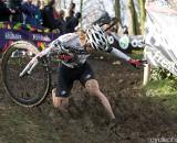 The UK's Gabby Day stumbles in the mud in penultimate race of the World Cup in Roubaix, France. (From UCI Cyclocross World Cup 2009/2010, ? Balint Hamvas)