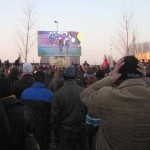 Azencross' sprint finish on the big screen - one fan is in disbelief. by Christine Vardaros