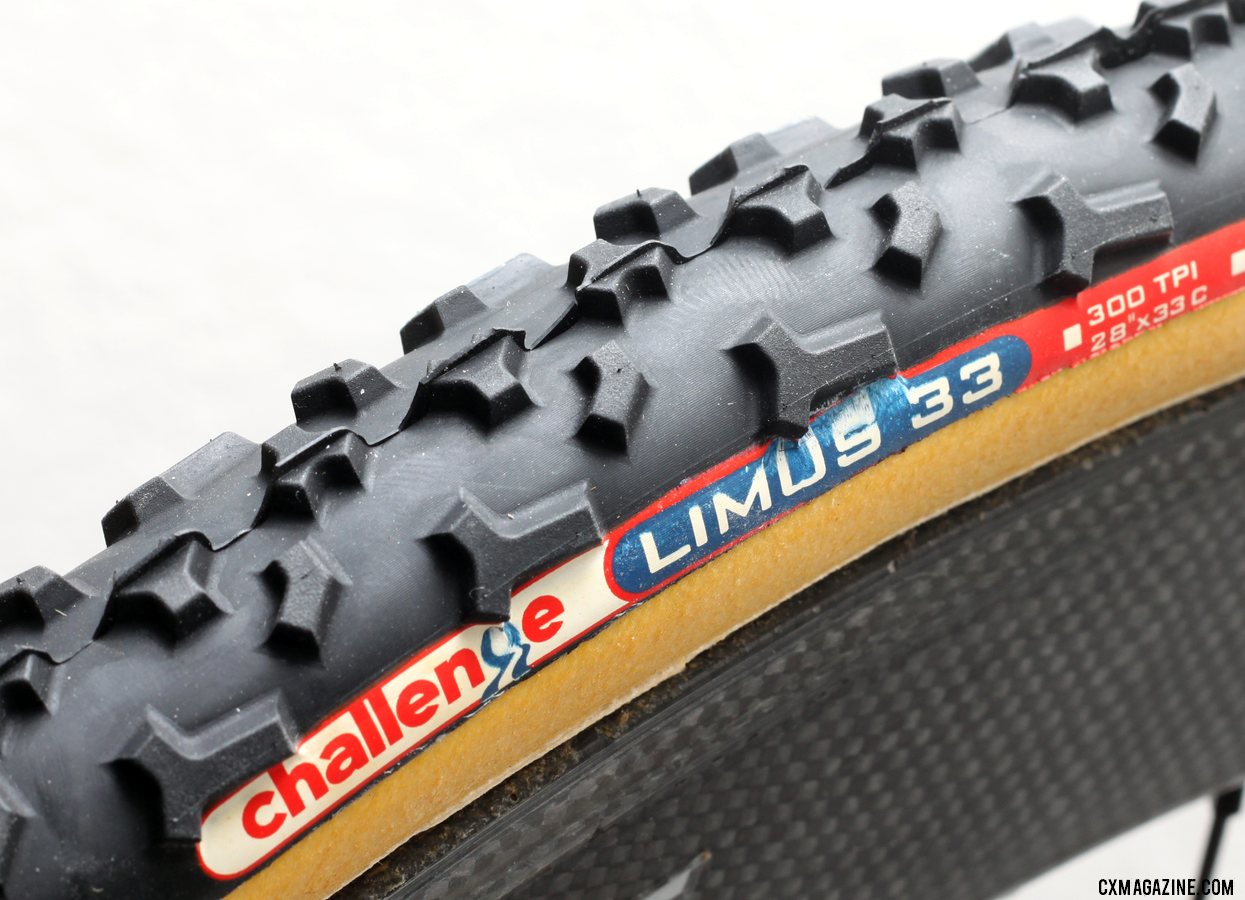 The Challenge Limus tubular tire, in 700x33c width, 300tpi casing.  Cyclocross Magazine