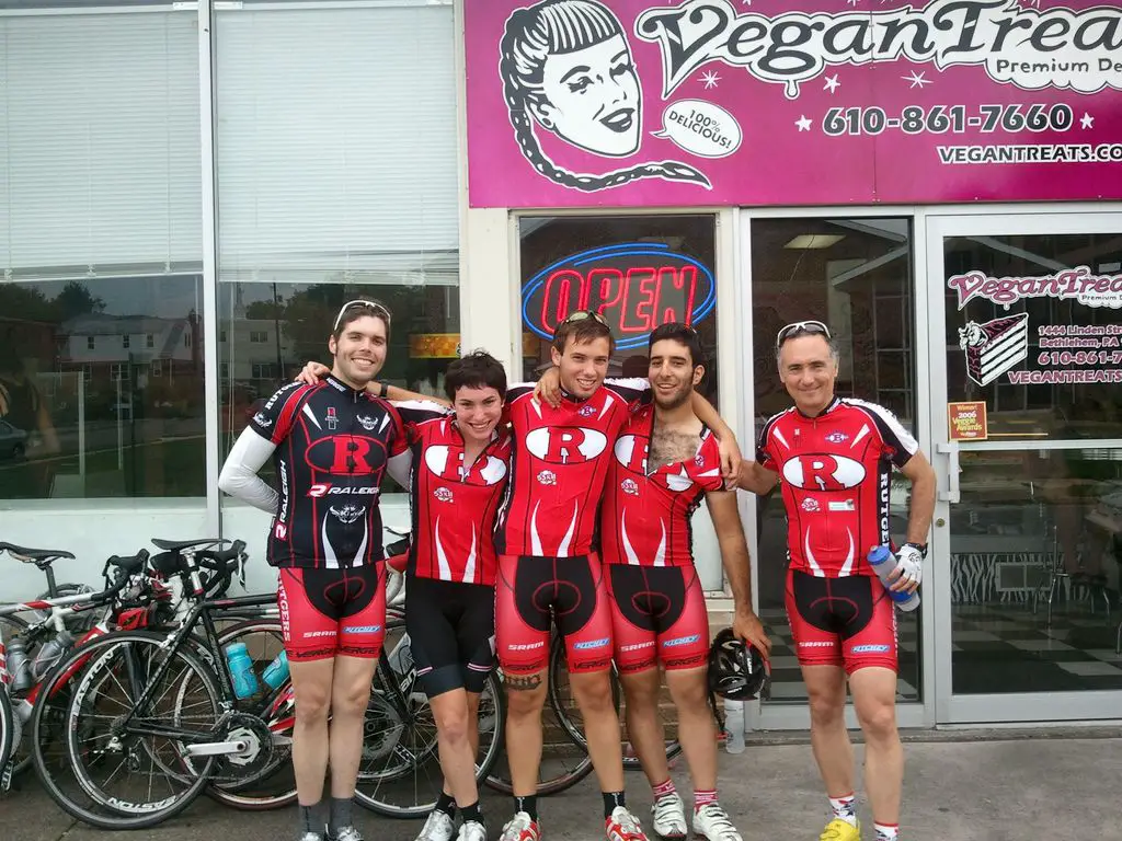 Mark (far left) and the rest of the Rutgers Cycling family on his goodbye ride in July.