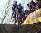 Gabby taking a muddy downhill ahead of an opponent. Photo courtesy of Gabby Day Gabby taking a muddy downhill ahead of an opponent. Photo courtesy of Gabby Day