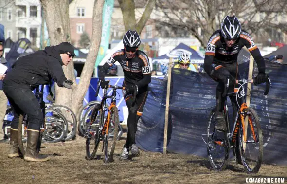 Teammates Brandon Dwight and Pete Webber took one-two in the Masters 40-44. Cyclocross Magazine