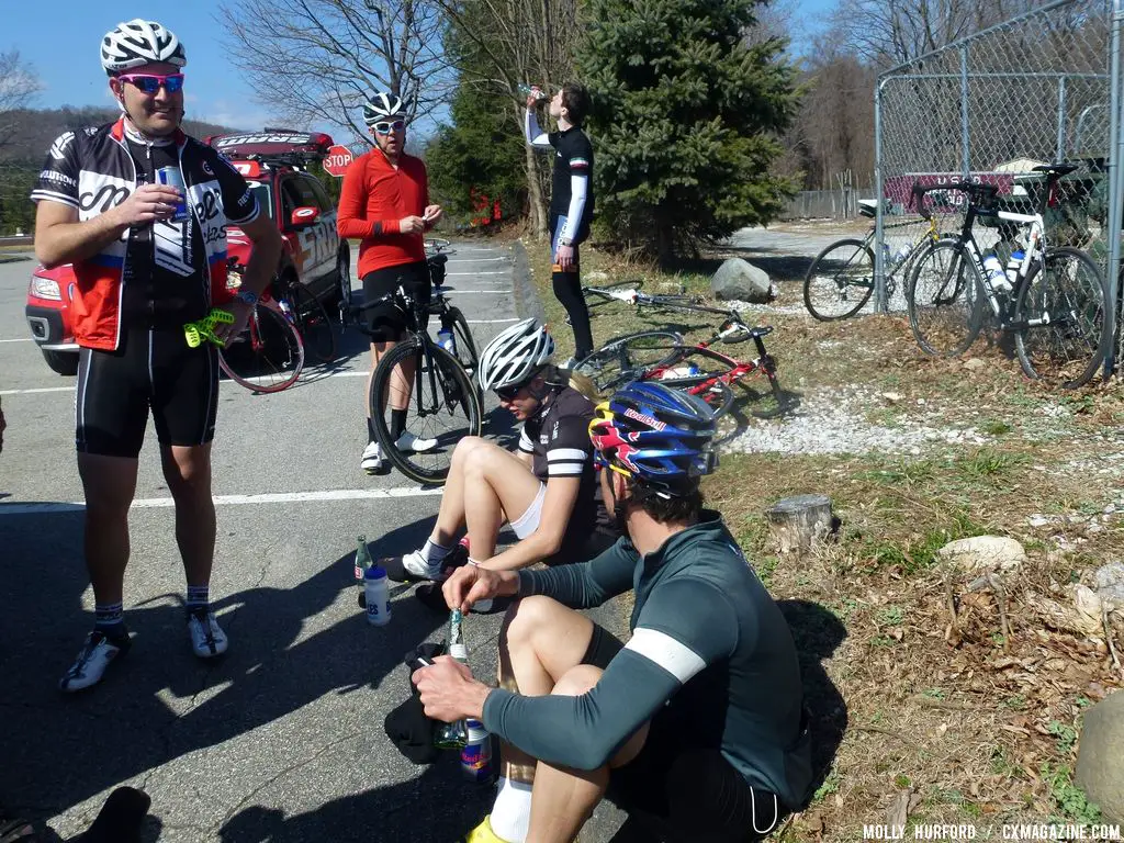 Riders take a snack break mid-140 mile ride. Cyclocross Magazine