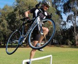 Testing out barrier hopping skills at the Dirty Deeds clinic. Andrew Blake Testing out barrier hopping skills at the Dirty Deeds clinic. Andrew Blake