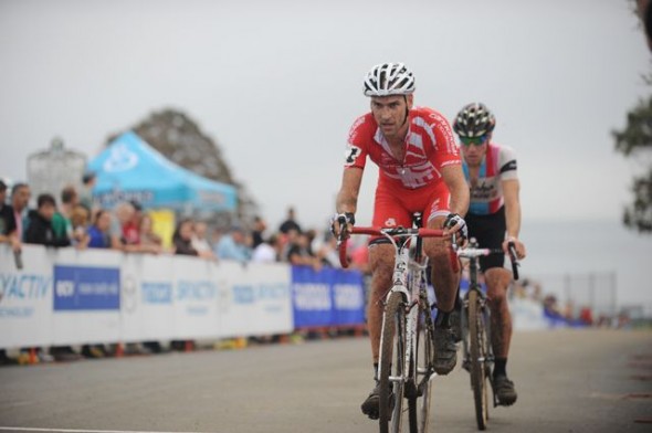 Photo: At the 2011 Gran Prix Gloucester, Christian Heule caught Jeremy Powers out on the final climb. 