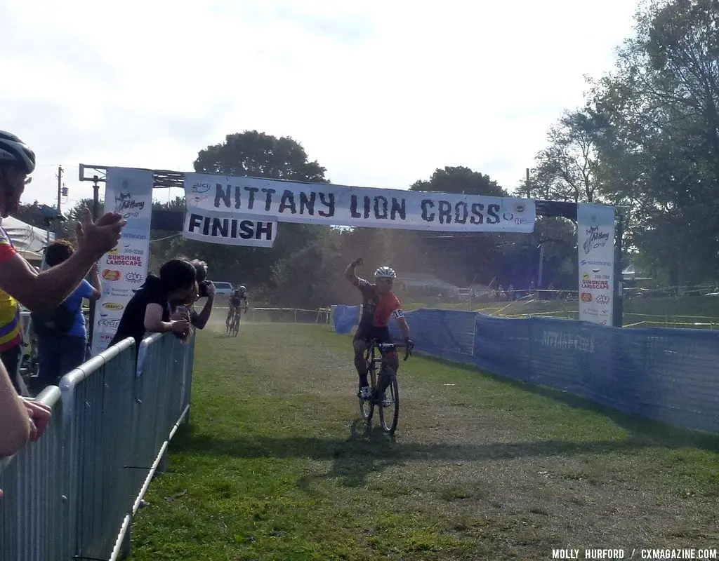 Photo: Here, Nieters takes the hotly contested win at 2012 Nittany Day 2. Cyclocross Magazine. 