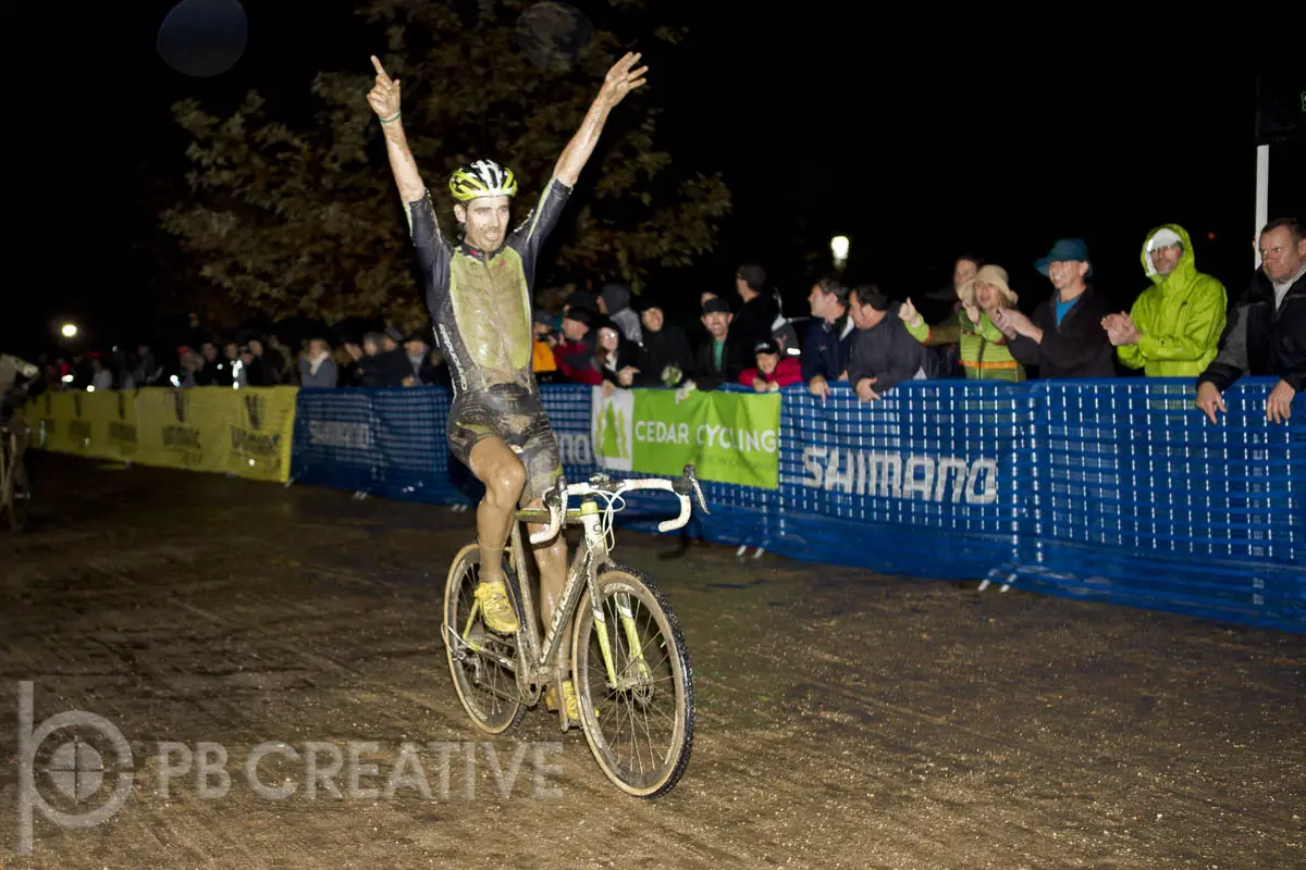 Photo: Here, Driscoll takes the win at Cross After Dark.  Phil Beckman/PB Creative.