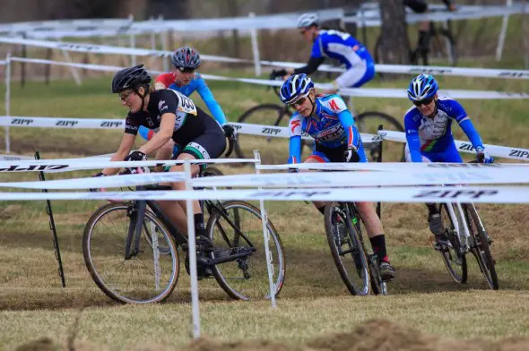 Photo: Woodring, Siebenlist, Shulze and Cobb take to the front early in the Women’s Elite Race.  Kent Baumgardt.