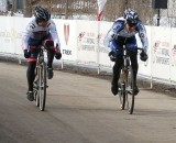 Leone Pizzini (First State Velo Sport) pips Lewis Rollins (Contender Bicycles) for the win in the Masters 65-69 category. © Cyclocross Magazine Leone Pizzini (First State Velo Sport) pips Lewis Rollins (Contender Bicycles) for the win in the Masters 65-69 category. © Cyclocross Magazine