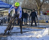 Adam Craig slid through the icy turns and enjoyed his singlespeed title-winning preride for Sunday's race. ©Cyclocross Magazine