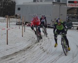 Johnson drifts around the corner ahead of Eckmann and Powers. © Cyclocross Magazine Johnson drifts around the corner ahead of Eckmann and Powers. © Cyclocross Magazine