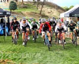 At the start of Men’s A, Brent Prenzlow (Celo Pacific/Focus) leads the Gritters brothers (Rock n’ Road) into turn one. © Phil Beckman/PB Creative At the start of Men’s A, Brent Prenzlow (Celo Pacific/Focus) leads the Gritters brothers (Rock n’ Road) into turn one. © Phil Beckman/PB Creative