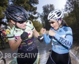 Nor Cal vs. So Cal! This is about as heated as the rivalry got as Elicia Hildebrand and Dorothy Wong “square off” in Elite Women’s staging. © Phil Beckman/PB Creative