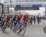 Mike Teunissen got the holeshot, lost the lead, and then it back for good. 2013 Cyclocross World Championships. © Nathan Hofferber Mike Teunissen got the holeshot, lost the lead, and then it back for good. 2013 Cyclocross World Championships. © Nathan Hofferber