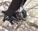 Shimano's new R785 hydraulic disc brake on a Felt F1X with 160mm rotors. Shimano recommends 140mm front and rear. © Cyclocross Magazine