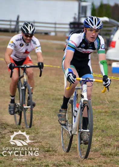 Photo: Dave Marbut chasing Mclean Harris at Dingo Cross.  Trish Albert. 