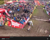 Kevin Pauwels crashes into the fencing at the 2013 Hamme-Zogge Superprestige cyclocross race.