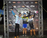 The Elite Women's series podium finishers (L-R): Nicole Duke (Marin-Spy Optic), 2nd; Katerina Nash (Luna Pro Team), 1st; Courtenay McFadden (Bicycle Blue Book/HSR/ Rock Lobster), 3rd. © Kenneth Hill
