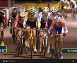 Screenshot: Lars van der Haar leads a huge pack in Kalmthout.