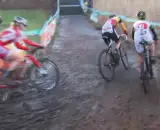 Sanne Cant leads Lechner and Anderson at the 2013 Superprestige Diegem race.