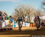 Russell Stevenson and Jake Wells in their photo finish. © Matthew Lasala