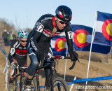 Danny Summerhill (K-Edge/Felt) leads out Redline Bicycles' elite racer Justin lindine at the the 2014 Cyclocross Nationals in Boulder, CO