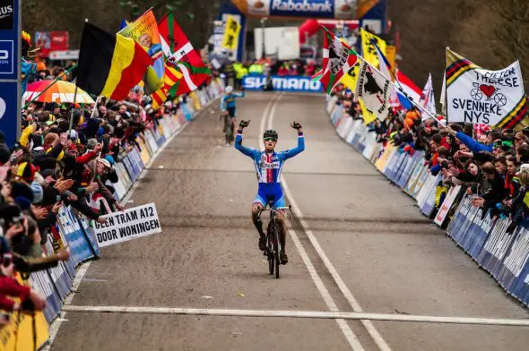 Photo: Stybar taking the win with Nys behind at UCI Cyclocross World Championships.  Thomas Van Bracht. 