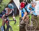 Fabian Cancellara and Sven Nys finally meet in person, discuss cobbles and cyclocross. photos: Youkeys on Flickr (l); Thomas van Bracht (r)