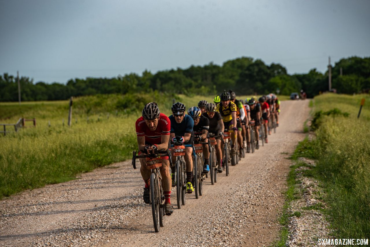 Aero bars were the talk of the pre-race hype. Here a group shows how to aero paceline. 2018 Dirty Kanza 200. © Ian Matteson/ ENVE Composites