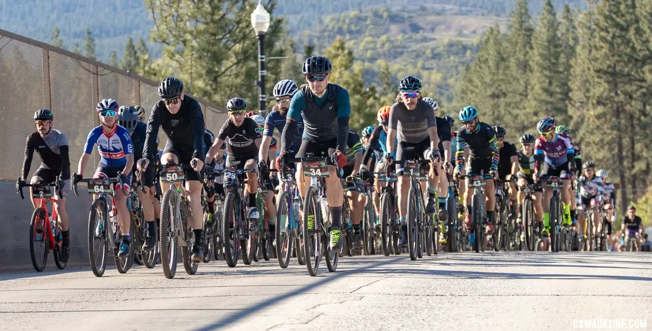 Katerina Nash wasted no time in getting to the front. She stayed at the front of the neutral roll-out and then hit the climb with vigor, dropping all other women. 2019 Lost and Found gravel race. © A. Yee / Cyclocross Magazine