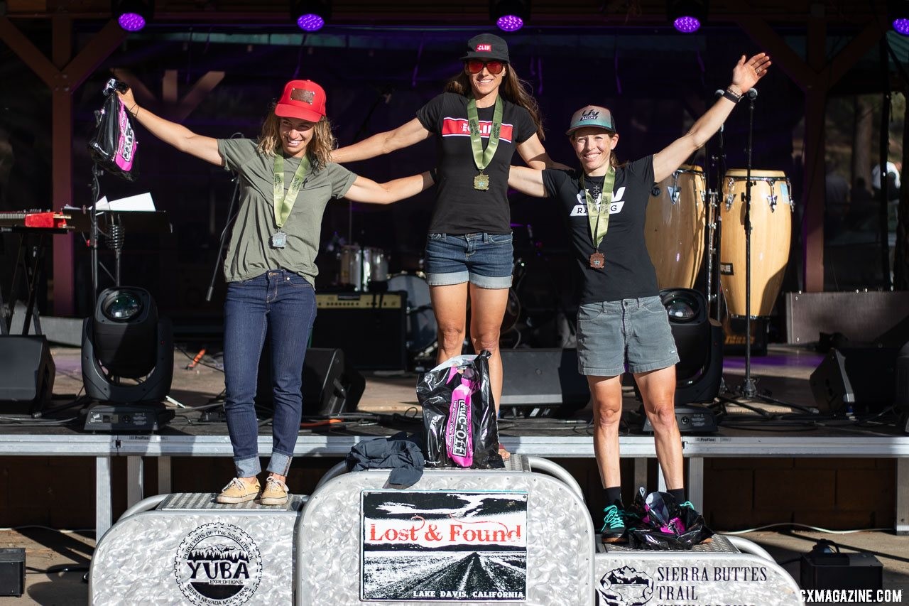Sarah Sturm, Katerina Nash and Serena Bishop Gordon. 2019 Lost and Found gravel race Pro Women podium. © A. Yee / Cyclocross Magazine