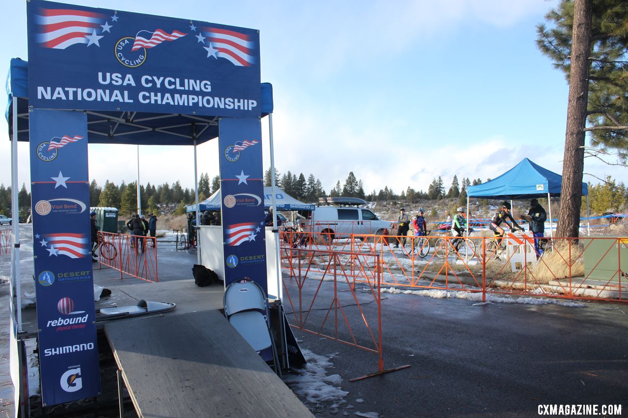 A start ramp was built but not used due to the icy pavement earlier in the day. © Cyclocross Magazine