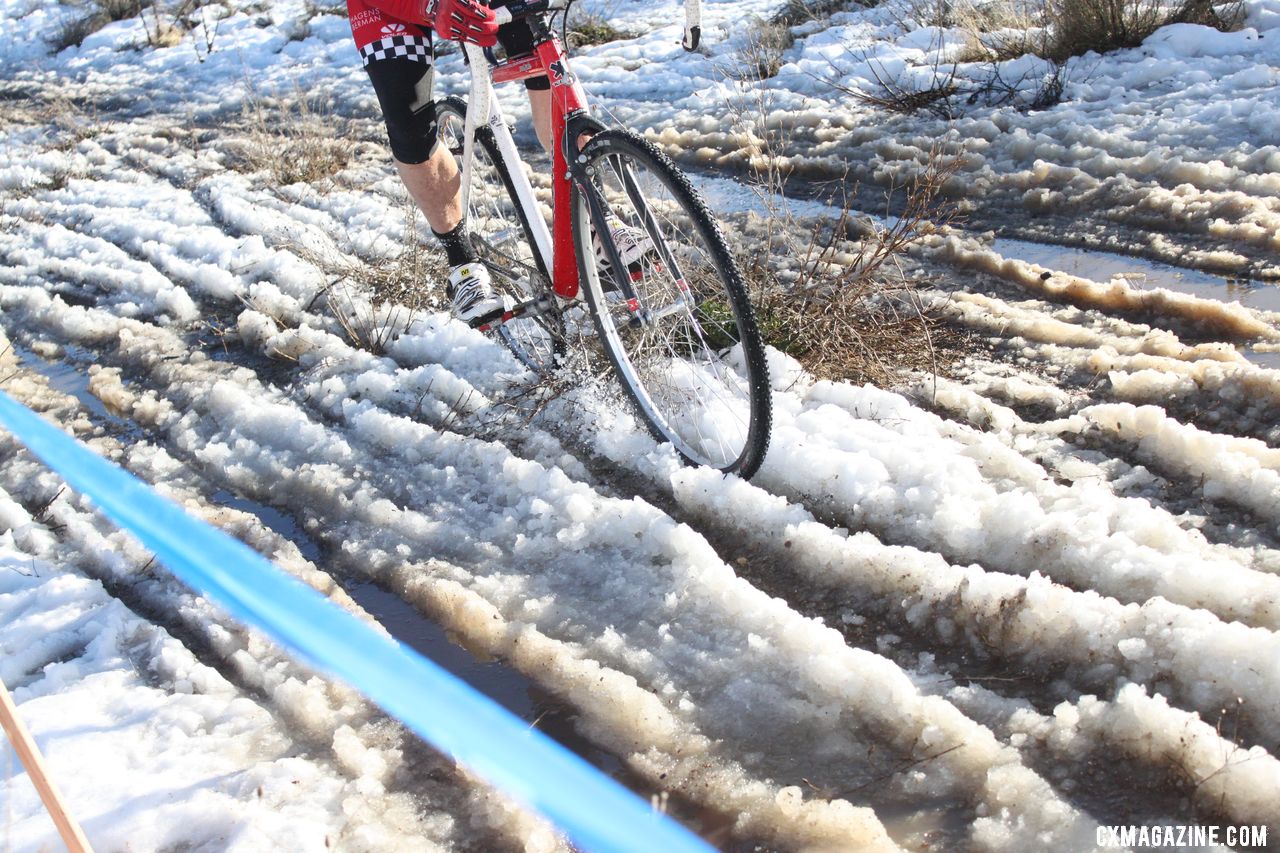 Frozen ruts thawed into big deep slushy ruts later in the day. © Cyclocross Magazine