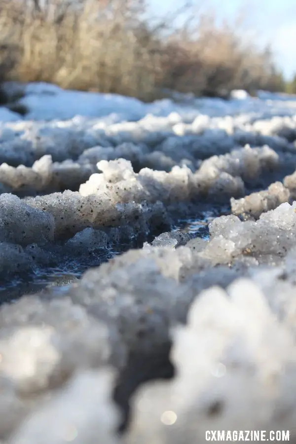 A close-up of the snow and ice. © Cyclocross Magazine