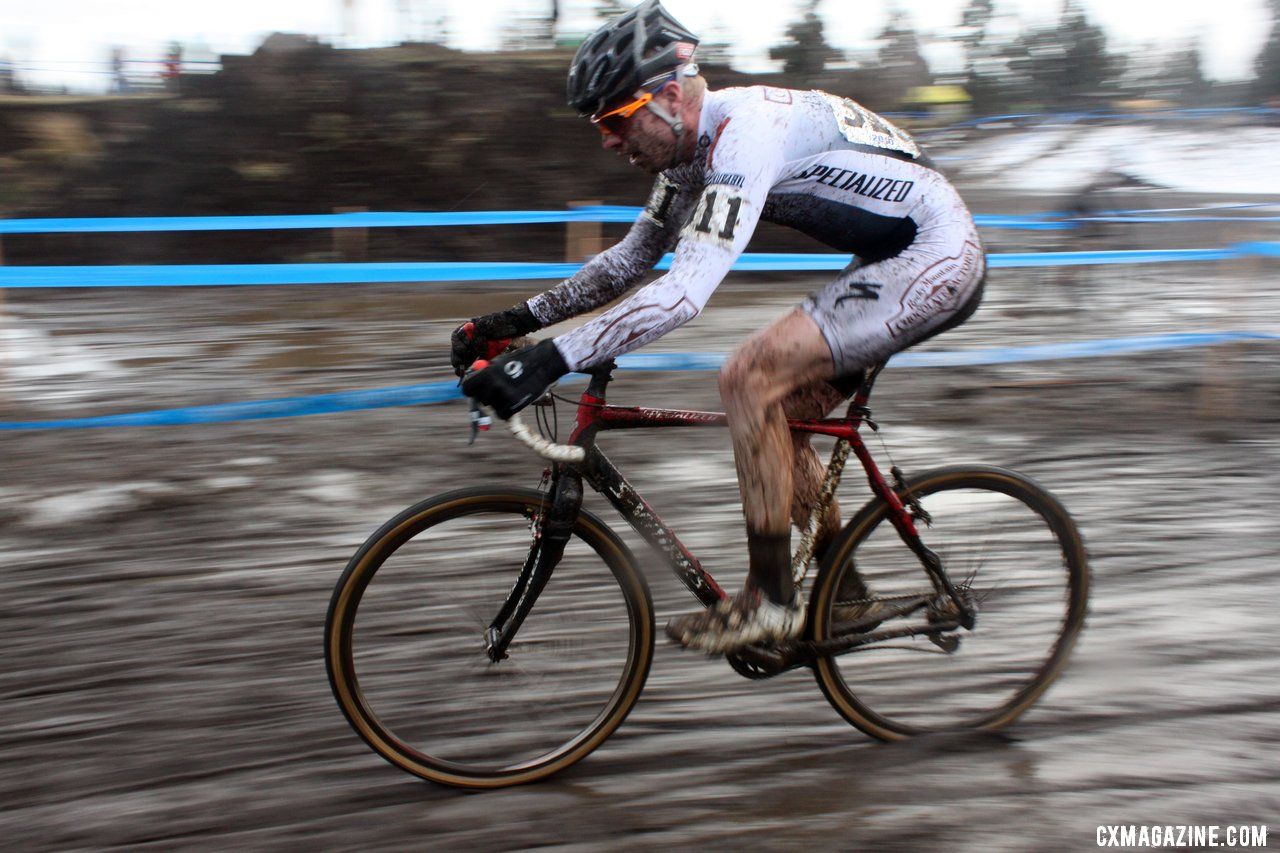 Grant Berry works to stay upright in the slop. © Cyclocross Magazine