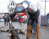 Baker and Stevenson gasp for air after their sprint finish. Cyclocross National Championships. © Cyclocross Magazine