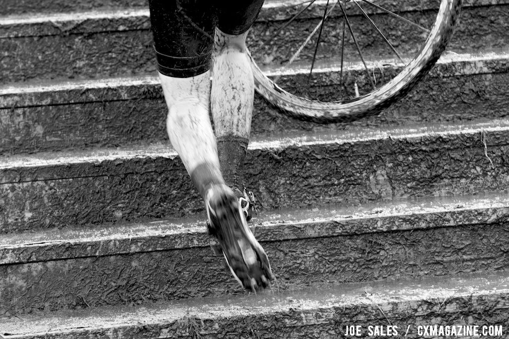 The stairs got slick with mud. U23 Race, 2010 Cyclocross National Championships © Joe Sales