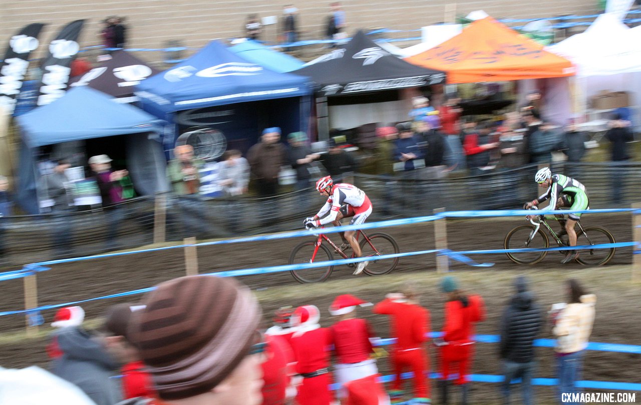 Wells leading Powers before their crash. 2010 USA Cycling Cyclocross National Championships. © Cyclocross Magazine