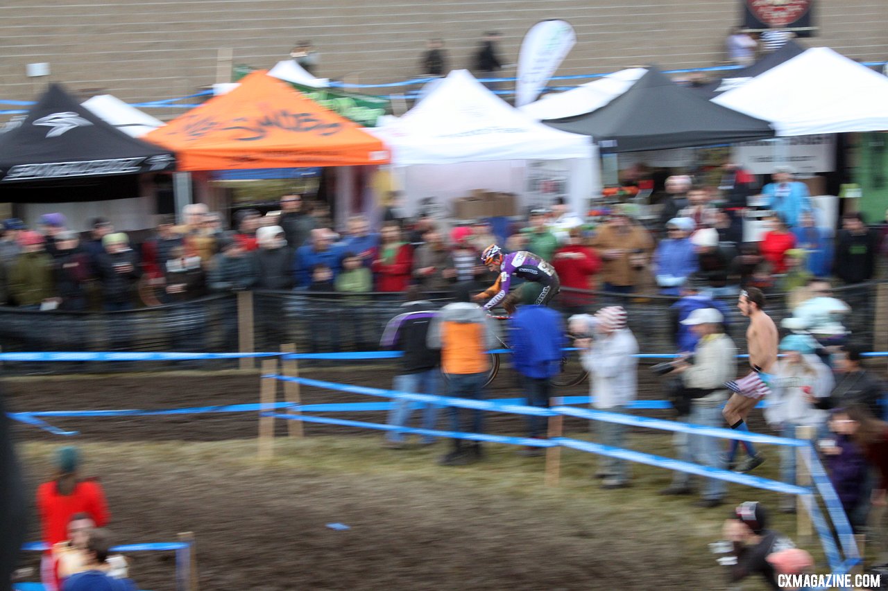 Ryan Trebon chases Wells and Powers before the stairs. 2010 USA Cycling Cyclocross National Championships. © Cyclocross Magazine