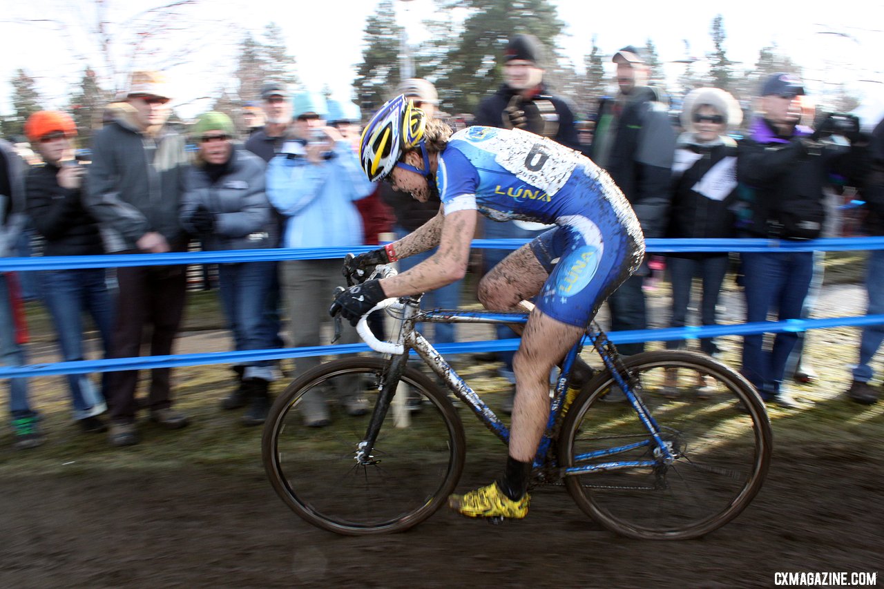 Gould races to the cheers of the crowd. 2010 Cyclocross National Championships, Women's Race. © Cyclocross Magazine