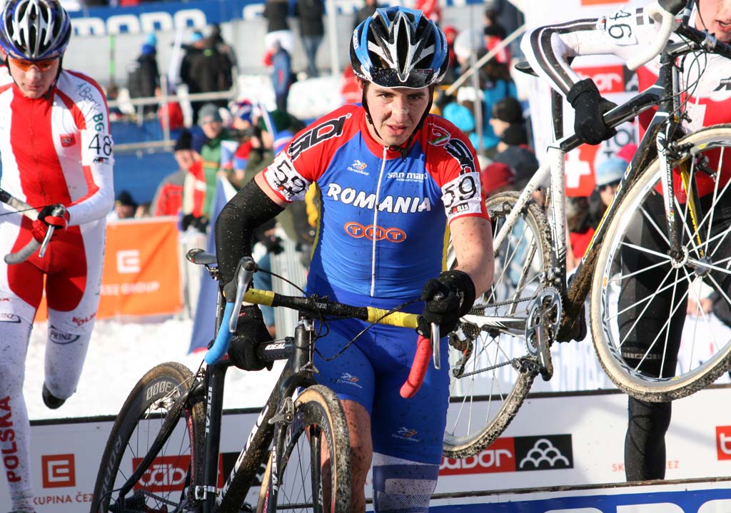 Edward Michael Grosu of Romania showed toughness racing in shorts and arm warmers in the cold conditions. ? Bart Hazen
