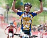 Branson's Eliel Anttila enjoys winning the Soph Boy's Division 2 race during the NICA California State Championships at Loma Rica Ranch in Grass Valley, California on May 16, 2010. © Robert Lowe. 