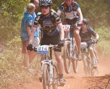 GBK Santa Cruz rider Connor Allen (914) leads San Marino's Tyler Gilmore (972) during the Frosh Division 2 race of the NICA California State Championships at Loma Rica Ranch in Grass Valley, California on May 16, 2010. © Robert Lowe.