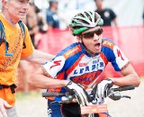 A totally spent Zach Valdez (Hemet High) catches his breath after finishing a close second to San Rafael's Will Curtis in the Varsity Boy's race during the NICA California State Championships at Loma Rica Ranch in Grass Valley, California on May 16, 2010. © Robert Lowe. 