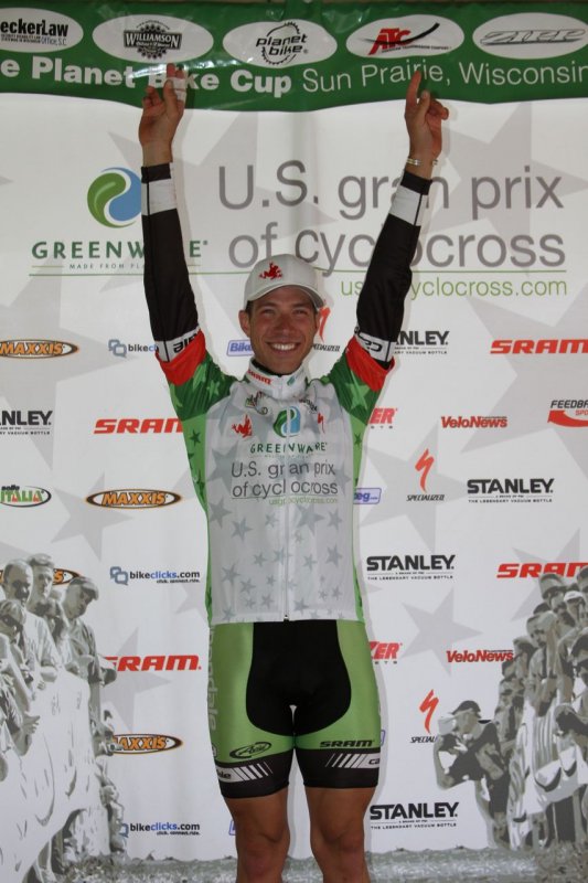Jeremy Powers reveling in the moment on the podium. © Amy Dykema