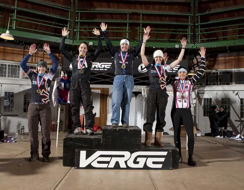 The elite women’s podium (L to R) Annis, Smith, Van Gilder, Bresnick-Zocchi, Elliott. © laurakozlowski.com